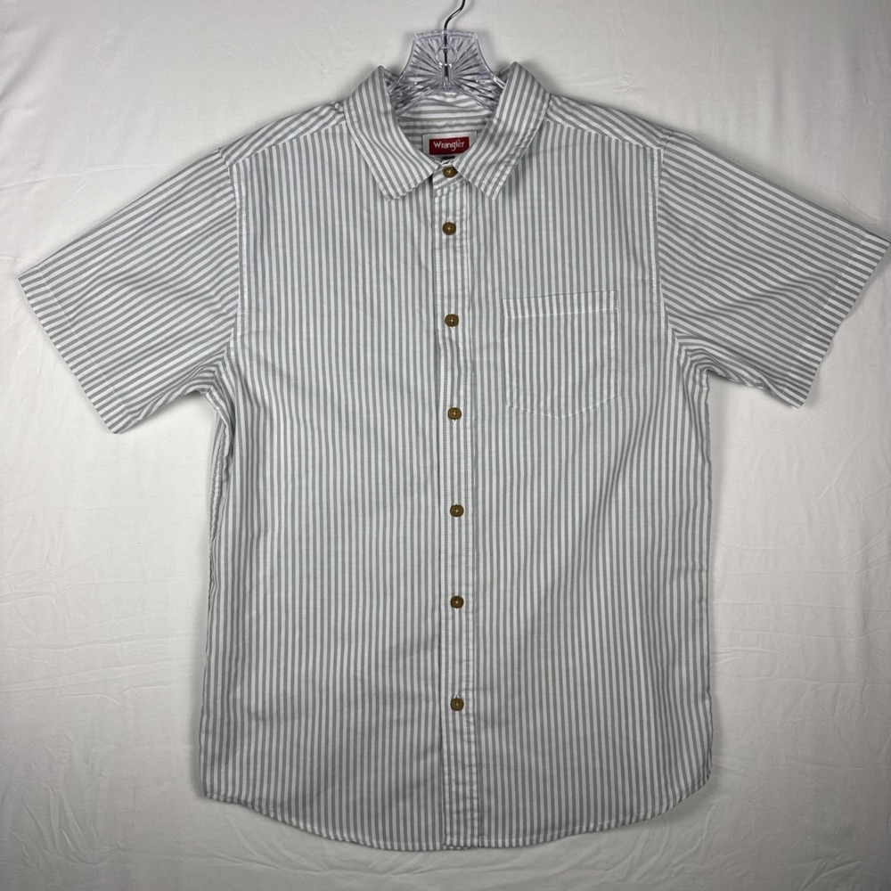 Wrangler Womens Button Down Shirt Size 18 Green White Striped Short Sleeve
